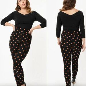 Unique Vintage Pumpkin Rizzo Skinny Pants Halloween Pinup size XL EUC